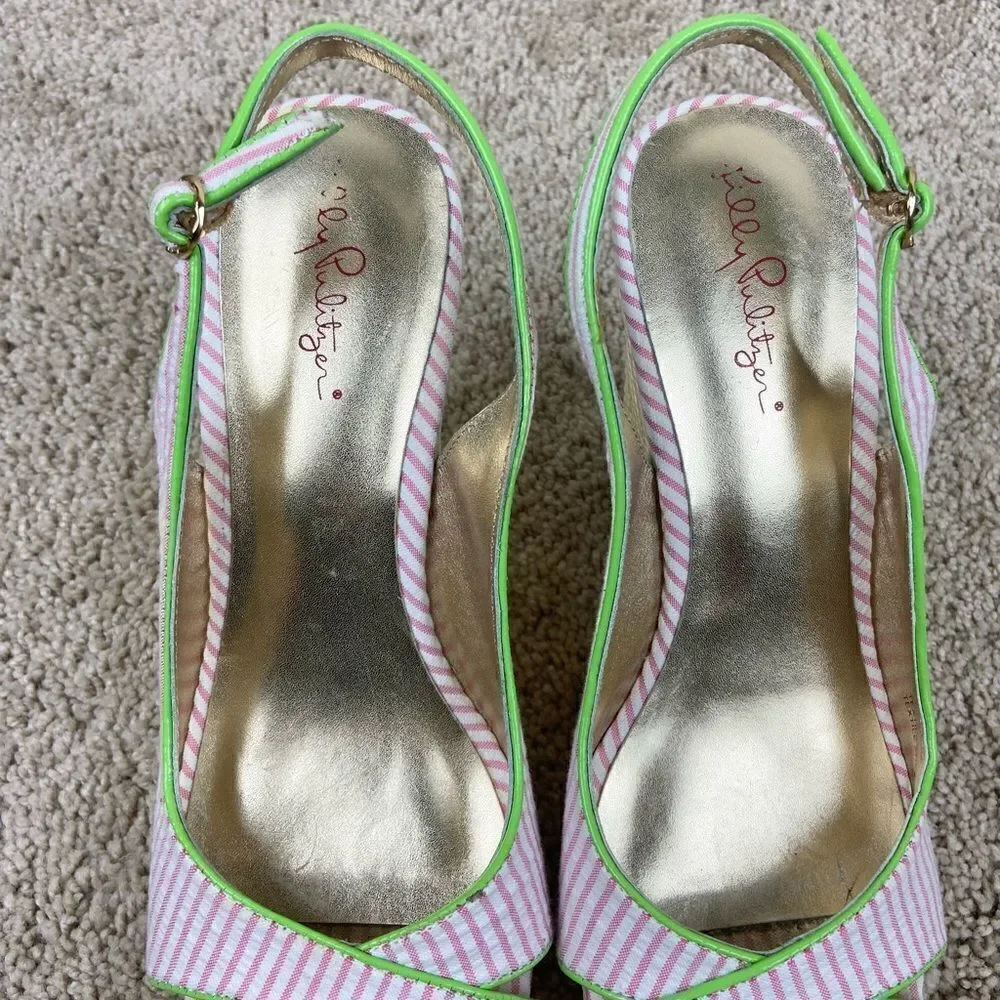 Lilly Pulitzer Hotty Espadrilles Wedge Shoes - Pink & White Stripe